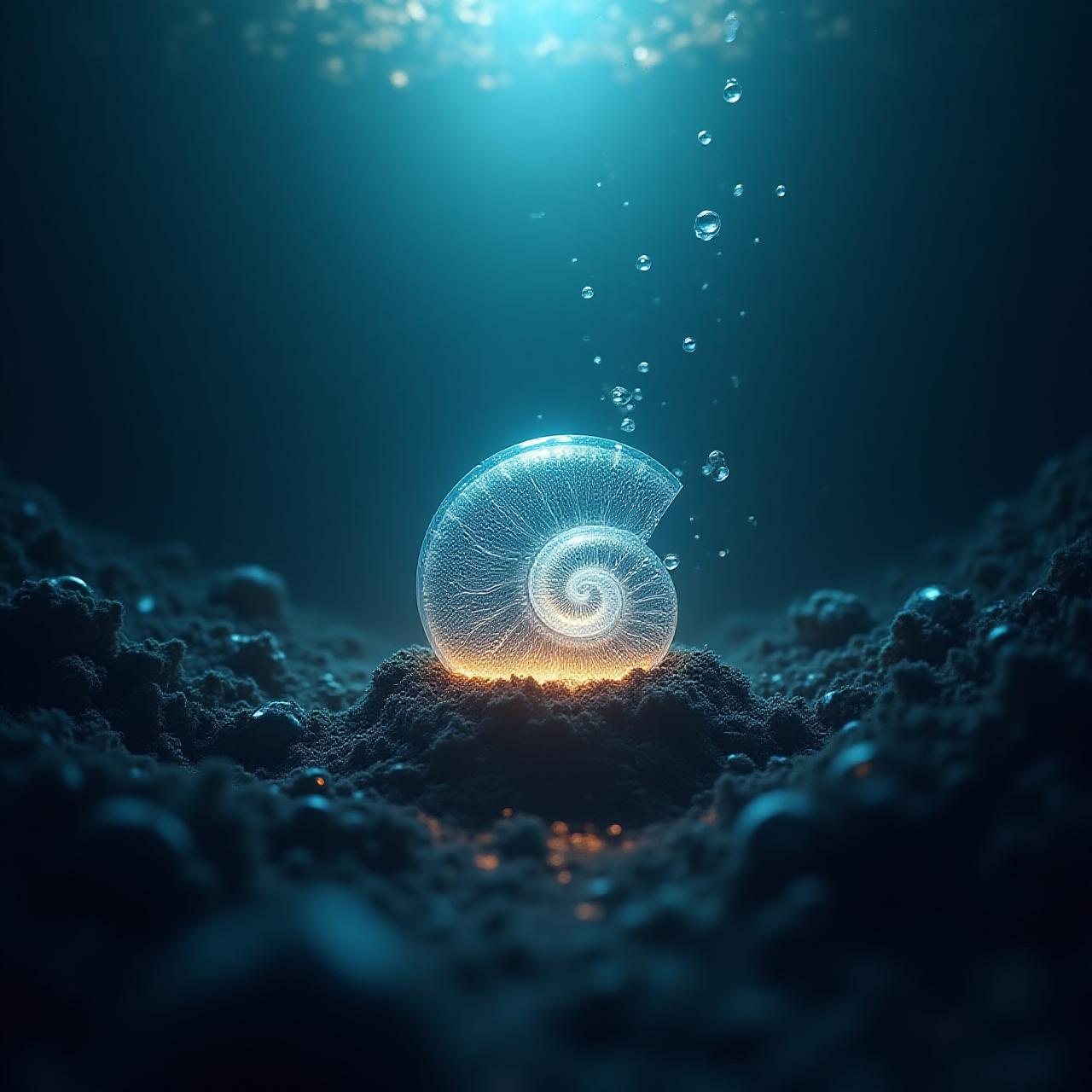 Futuristic digital core inside a deep ocean environment